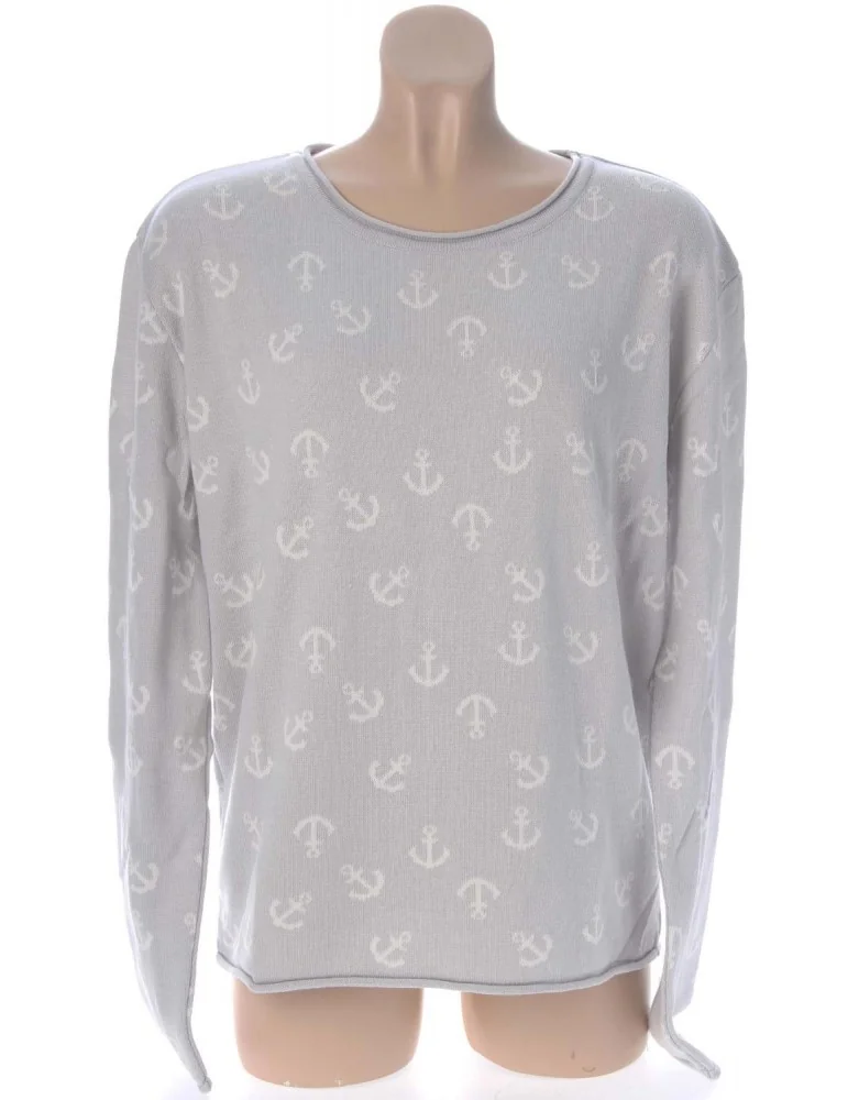 Zwillingsherz Oversize Pullover hellgrau grau weiß Anker Gr. 2 38 40 mit Baumwolle Nala