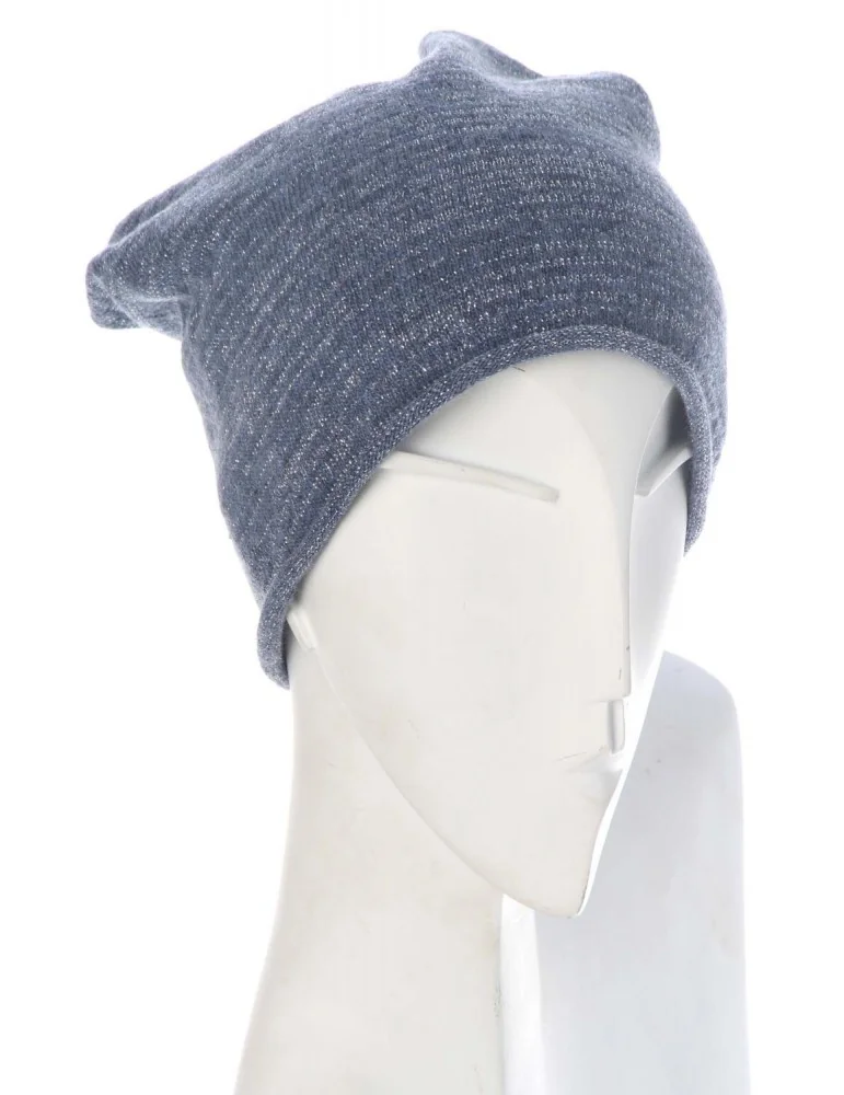 Zwillingsherz Mütze jeansblau silber Lurex "1000 Träume weit" mit Kaschmir und Fleece