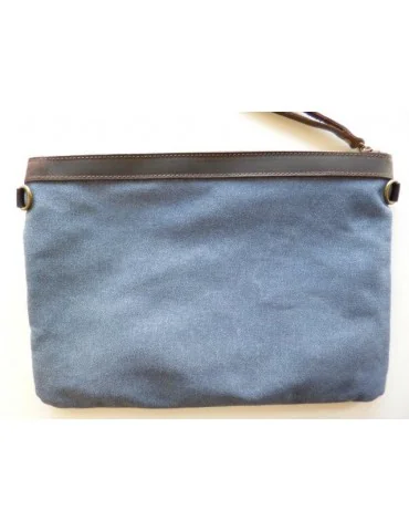 Clutch Schultertasche Tasche jeansblau braun Stern Canvas Echt Leder große Form