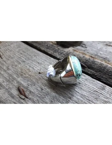 Ring Damenring Metall Kunststoff türkis silber schwarz oval elastisch