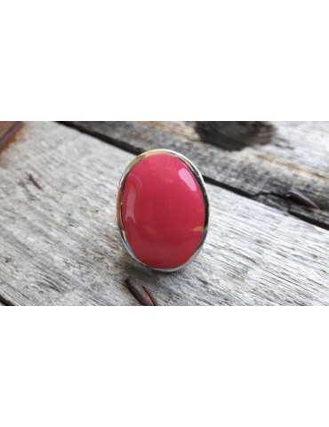 Ring Damenring Fingerring Metall Emaille pink silber oval