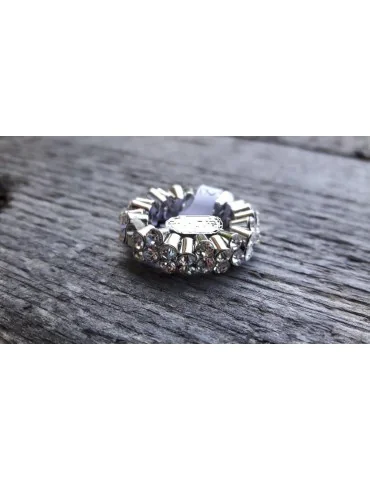 Ring Damenring Damen Metall Kunststoff weiß silber Strass Steine elastisch