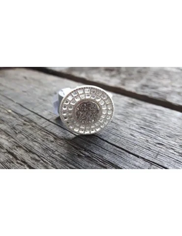 Ring Damenring Echtes Leder Metall hellgrau silber Strass Gr. 19 RX5177