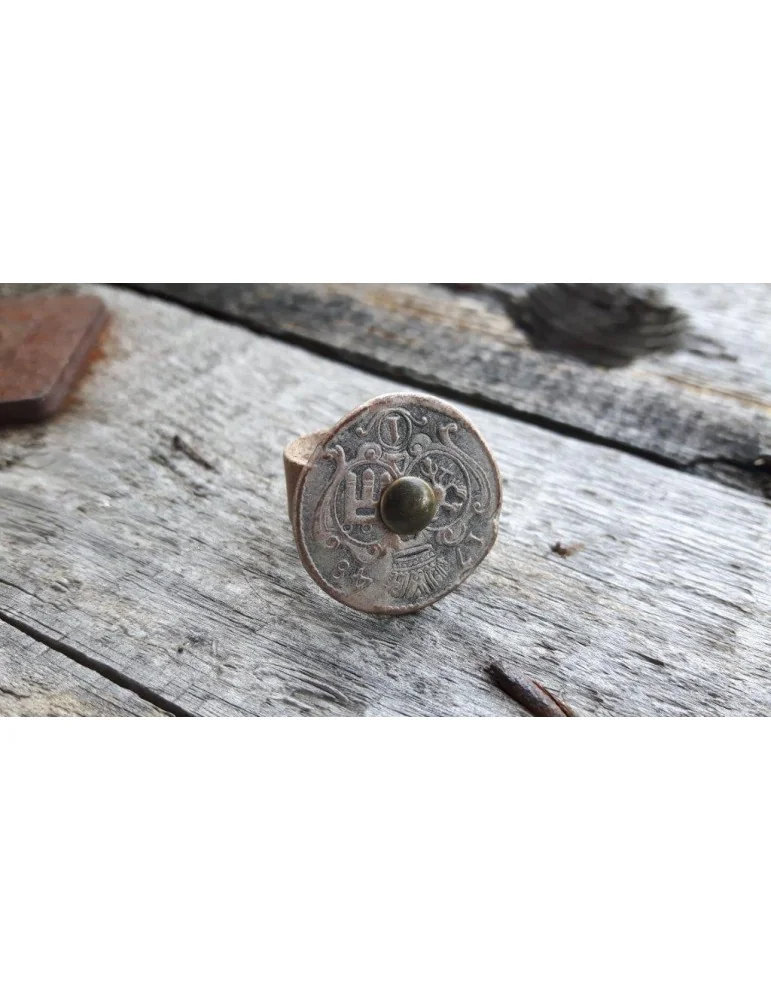 Ring Damenring Echtes Leder Metall Messing beige rund 12993