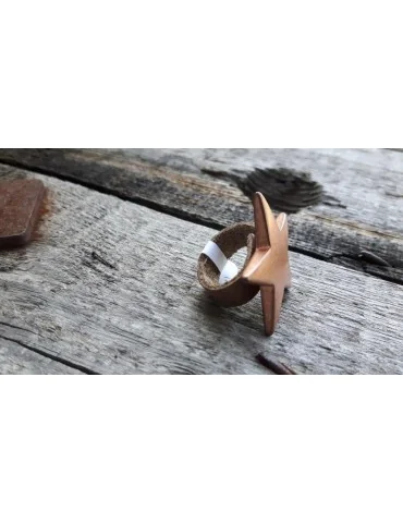 Ring Damenring Echtes Leder Metall Kupfer beige Stern Star Gr. 17