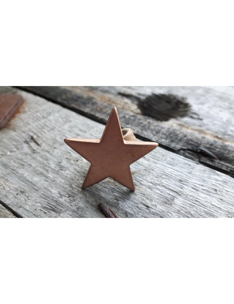 Ring Damenring Echtes Leder Metall Kupfer beige Stern Star Gr. 17