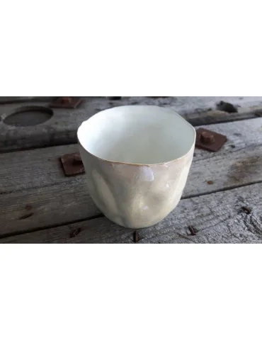 Teelicht Teelichtglas Kerzenständer Glas creme weiß Schimmer groß 13726