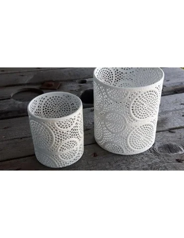 Teelicht Kerzenständer Metall weiß Vintage Muster klein 13634