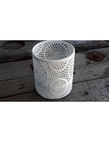 Teelicht Kerzenständer Metall weiß Vintage Muster klein 13634