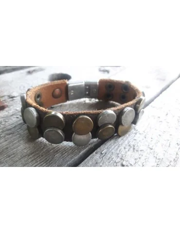 Armband Herren Damen unisex Echtes Leder braun altsilber Kupfer