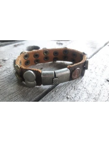 Armband Herren Damen unisex Echtes Leder braun altsilber Kupfer
