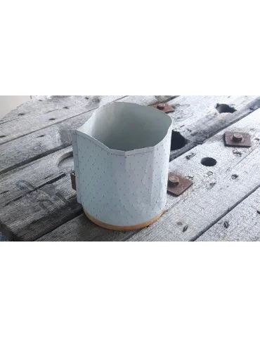 Teelicht Kerzenständer Papier gummiert hellgrau Holz 11843 groß