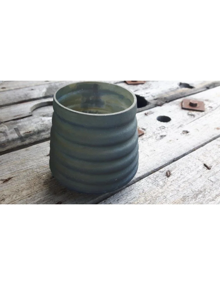 Teelicht Teelichtglas Kerzenständer Glas blau grau matt Rillen 13646