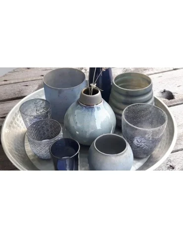 Teelicht Teelichtglas Kerzenständer Glas bleu blau matt Vintage 13645