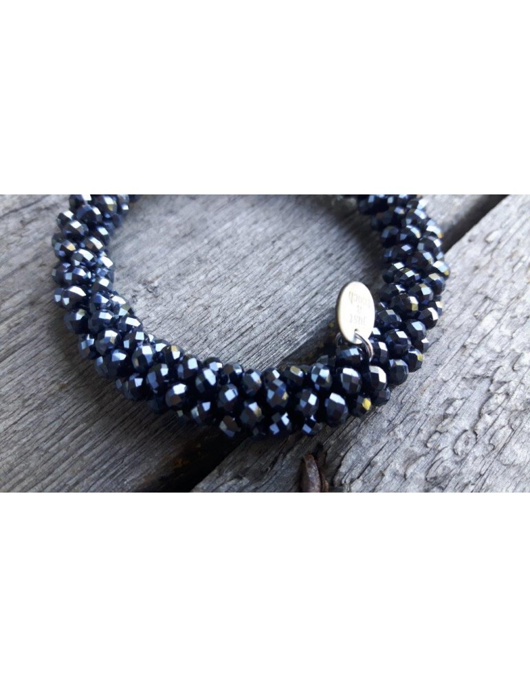 Armband Kristallarmband Perlen dick dunkelblau blau Glanz Schimmer elastisch