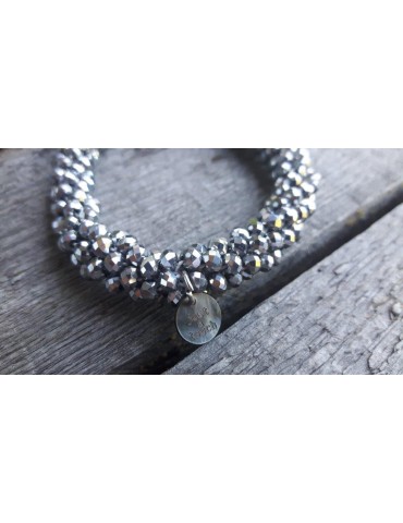 Armband Kristallarmband Perlen dick silber grau Glanz Schimmer elastisch 9082700