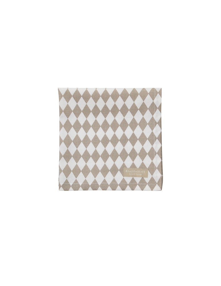 Krasilnikoff Stoff Serviette Deckchen taupe weiß Rauten Baumwolle 40 x 40 cm