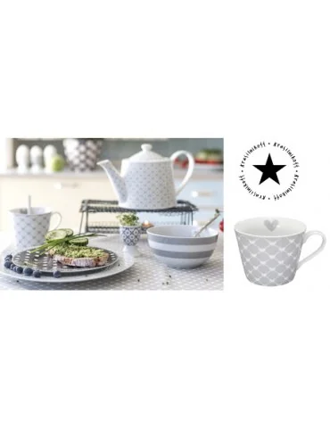 Krasilnikoff Porzellan Kaffeetasse Tasse Becher weiß grau Diagonal HM 181