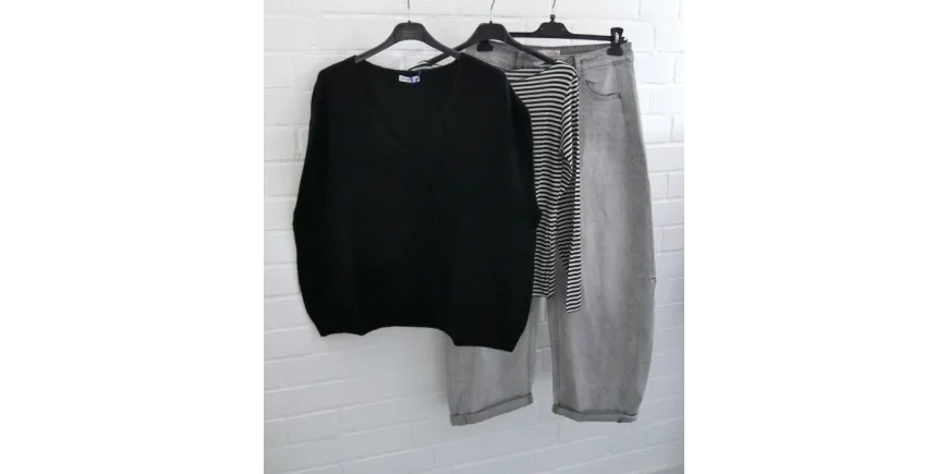 Casual Chic: Schwarzer V-Neck & graue O-Shape Jeans