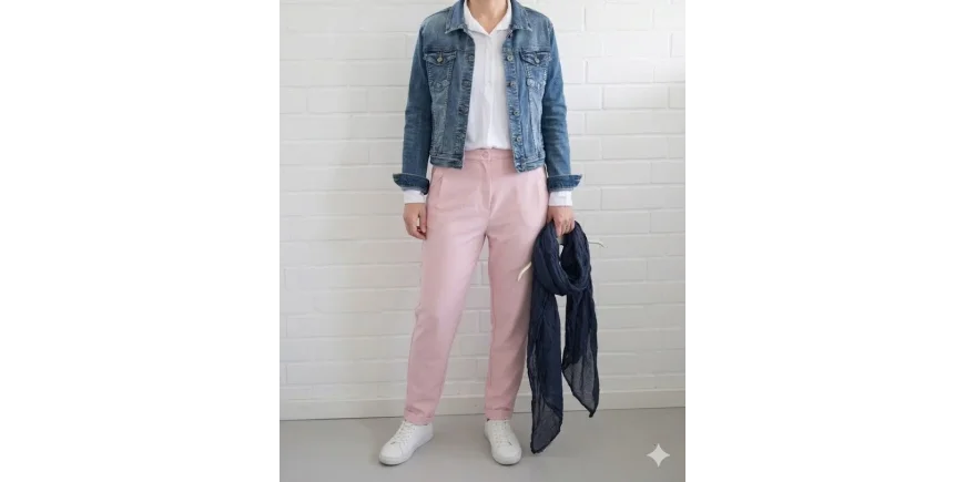 Casual Look mit Jeansjacke & rosa Hose