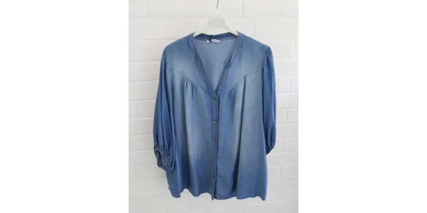 Lyocell Bluse mit Pumpärmeln: Lässiger Denim-Look
