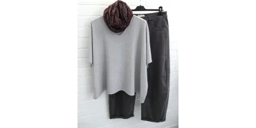 Lässiges Herbst-Set: Graues Strickshirt & Hose