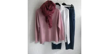 Herbst-Look: Feinstrick in Altrosa & Jeans
