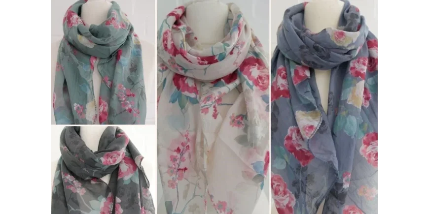 Seide-Baumwoll-Schals: Blumenmuster Trend