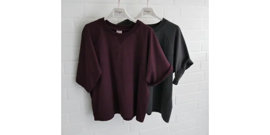 Kurzarm Sweatshirts in Weinrot & Anthrazit