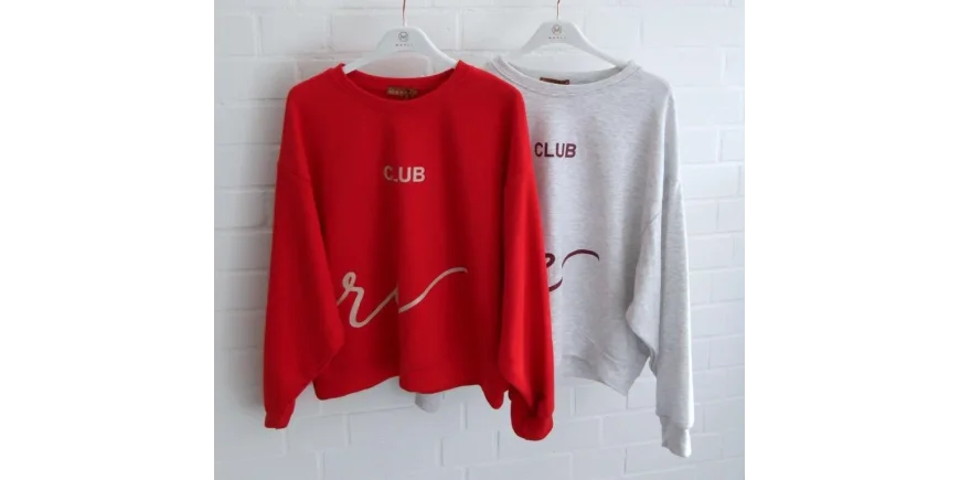 Lässige Oversize-Sweatshirts: Rot & Hellgrau Meliert